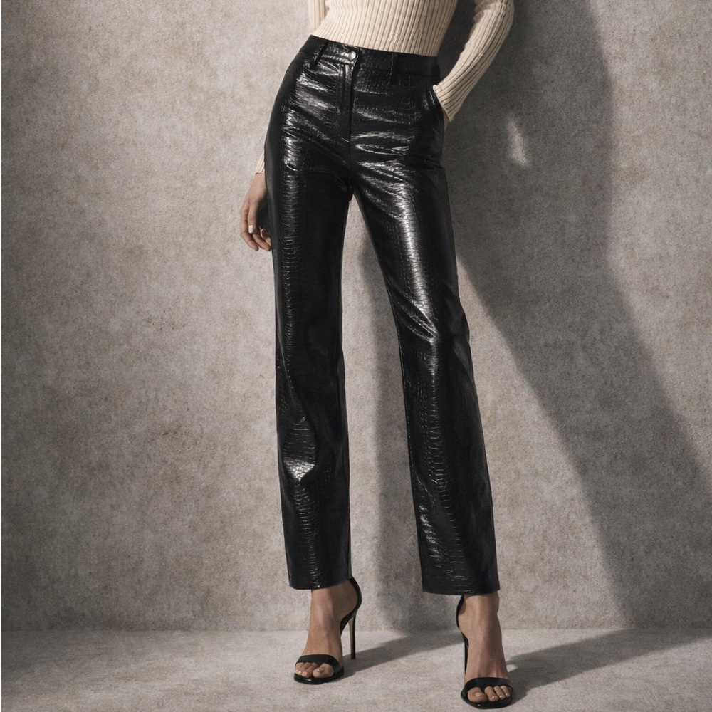 Express Croc Leather Straight High-Waisted pants